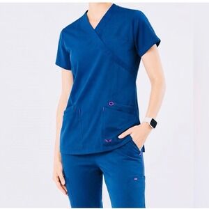 Smitten Blue V-Neck Scrub Shirt Top